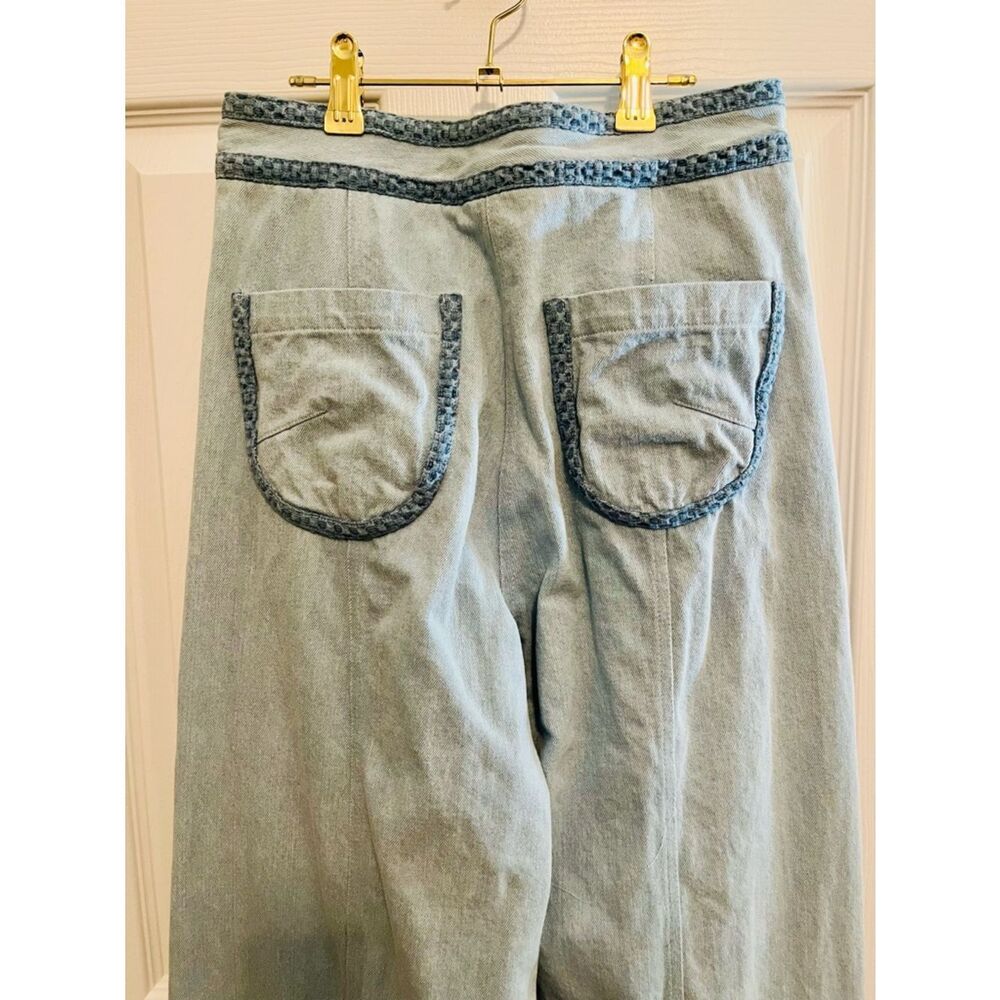 Sabina Musayev Light Wash Wide Leg Jeans Braided Trim High Rise Boho Chic - Picture 9 of 10